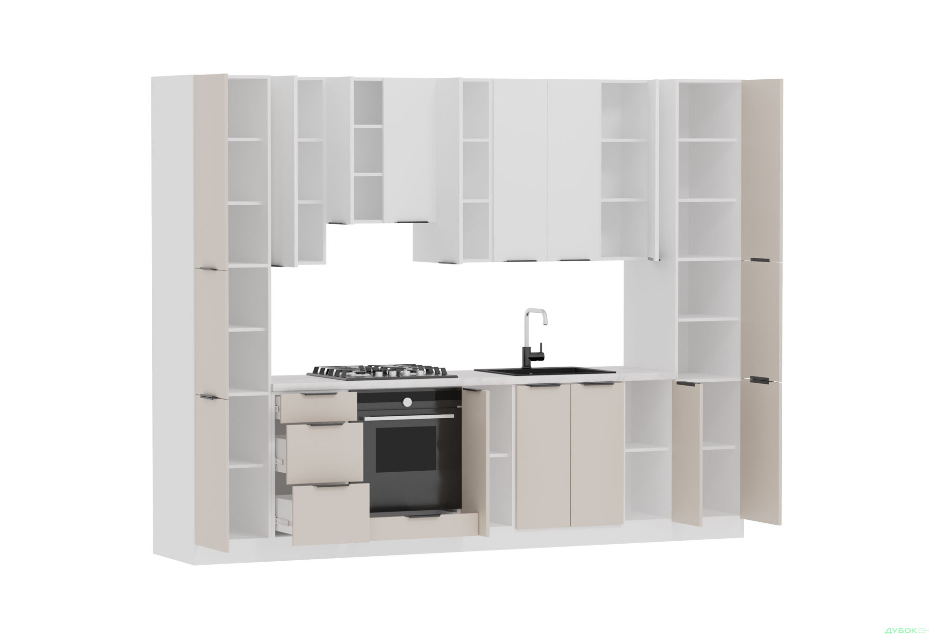 Кухня Флет Люкс 3.0 VIP-master, низ - білий / беж мат, верх - білий / білий мат - Зображення 4 Зображення 4 - Кухня Флет Люкс 3.0 VIP-master, низ - білий / беж мат, верх - білий / білий мат
