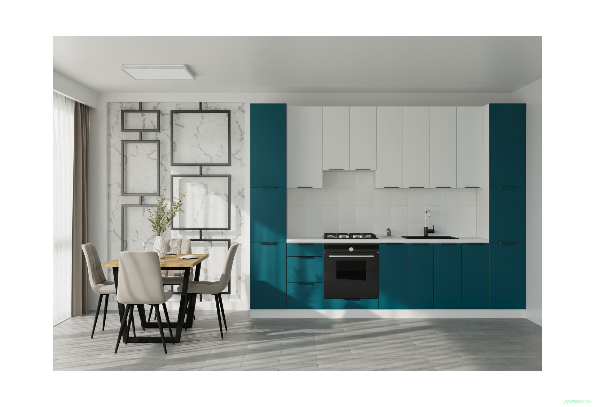 Кухня Флет Люкс 3.0 VIP-master, низ - білий / темно-зелений мат, верх - білий / білий мат - Зображення 1 Зображення 1 - Кухня Флет Люкс 3.0 VIP-master, низ - білий / темно-зелений мат, верх - білий / білий мат