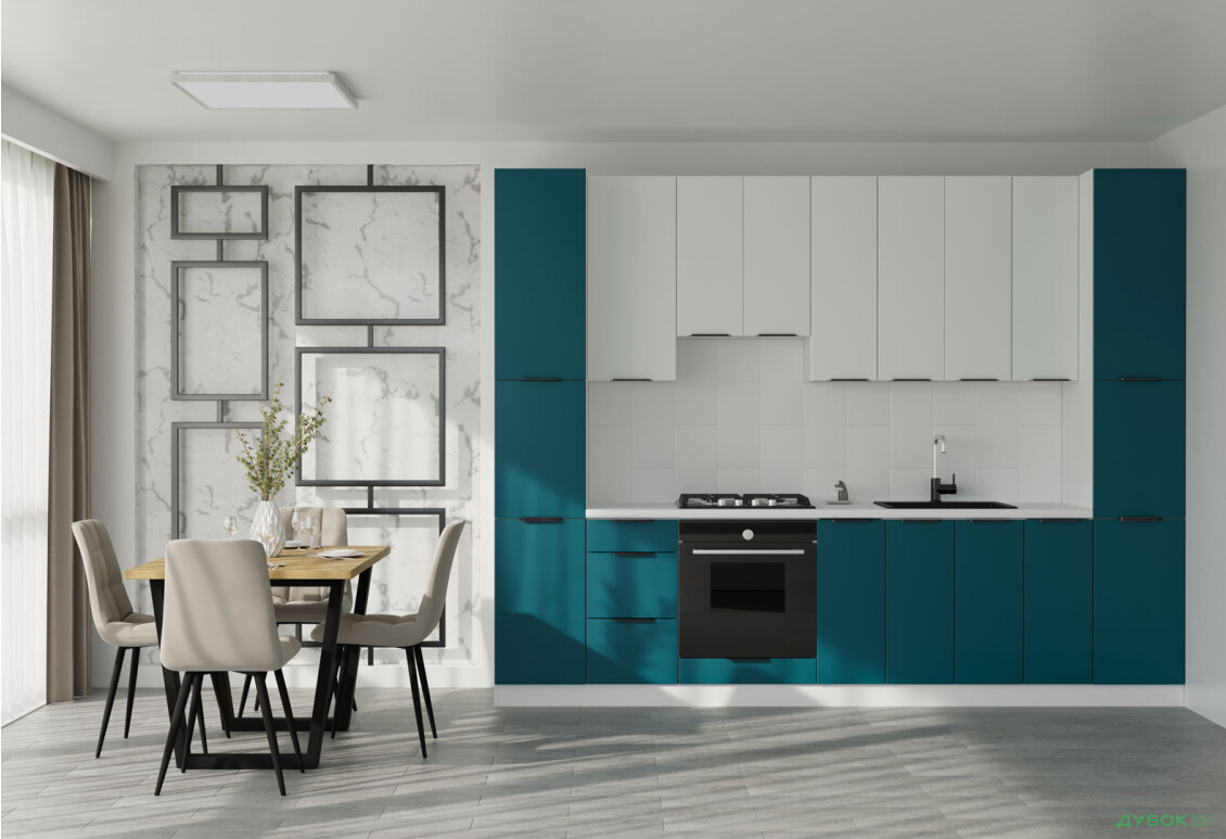 Кухня Флет Люкс 3.0 VIP-master, низ - білий / темно-зелений мат, верх - білий / білий мат - Зображення 1 Зображення 1 - Кухня Флет Люкс 3.0 VIP-master, низ - білий / темно-зелений мат, верх - білий / білий мат