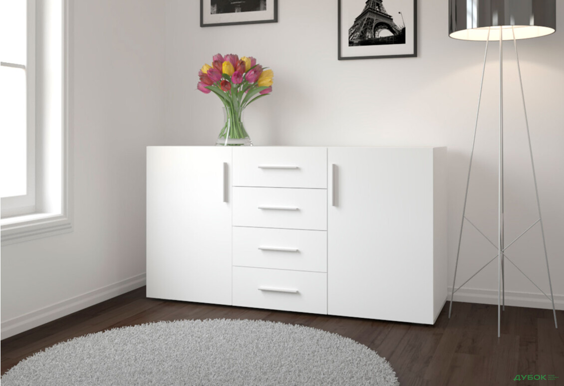 Комод Moreli ST0004 с дверцами и ящиками 150 см, белый - Изображение 2 Изображение 2 - Комод Moreli ST0004 с дверцами и ящиками 150 см, белый