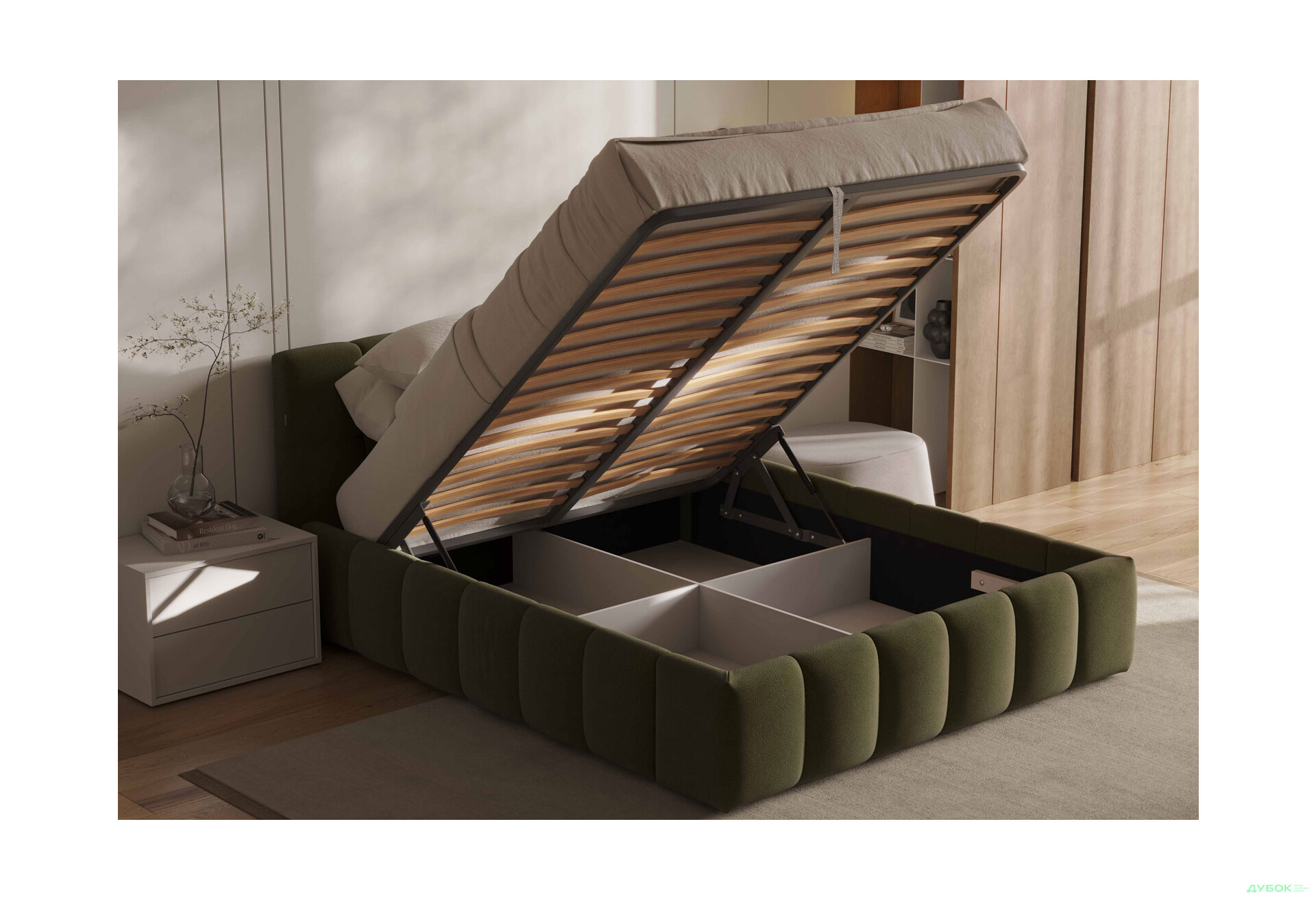 Ліжко-подіум MiroMark Тоні 160x200 підйомне з каркасом, оливка - Зображення 4 Зображення 4 - Ліжко-подіум MiroMark Тоні 160x200 підйомне з каркасом, оливка