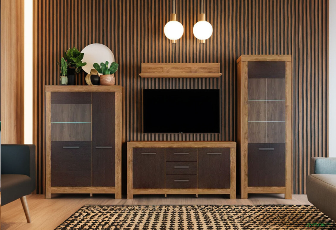 Комплект стінка з вітринами Гербор Белен 328 см Дуб ансберг темний/Дуб болотний коричневий - Зображення 1 Зображення 1 - Комплект стінка з вітринами Гербор Белен 328 см Дуб ансберг темний/Дуб болотний коричневий