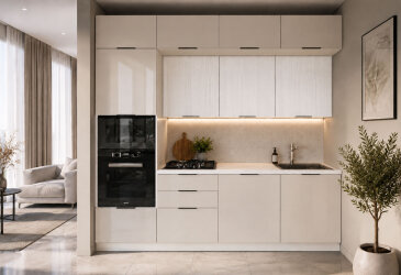 Кухня Диплос / Diplos Blum 240 см, альмонд Gloss / белое дерево