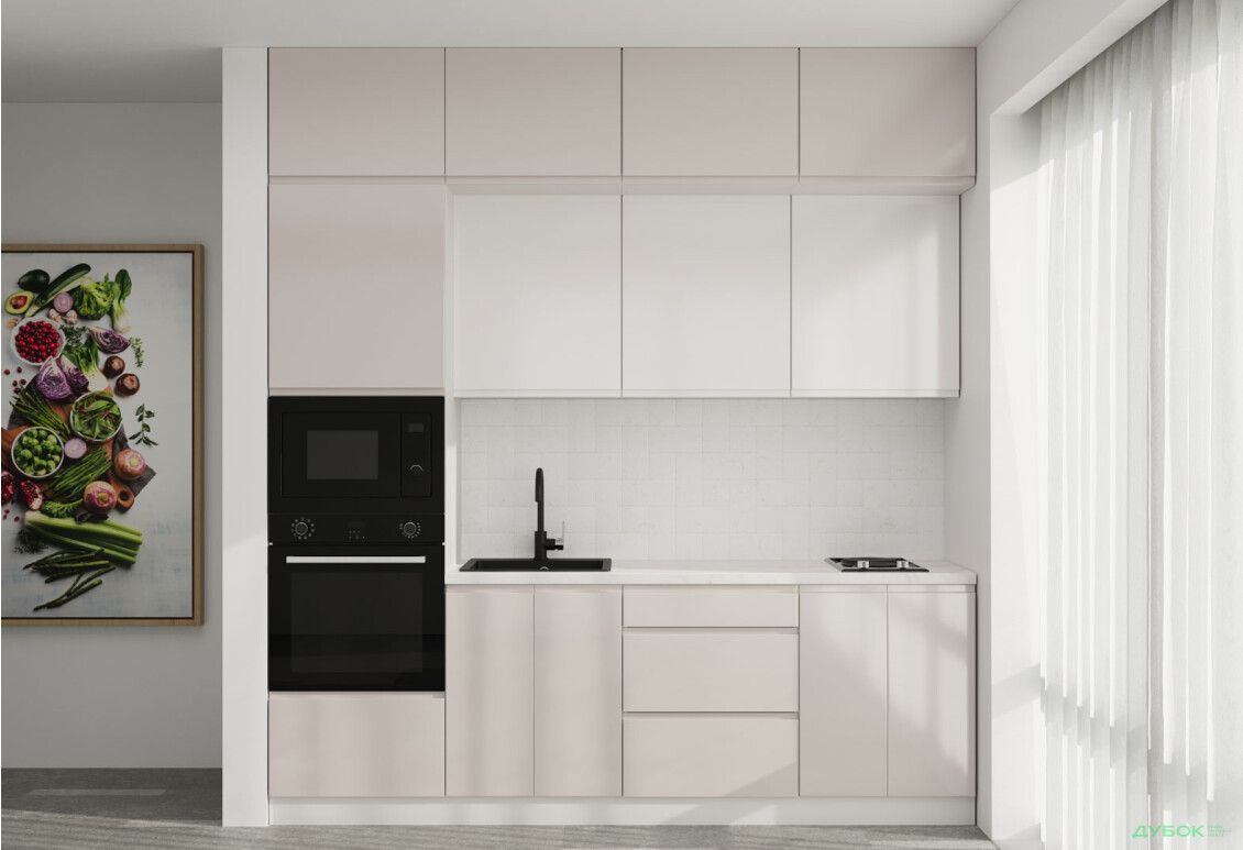 Кухня VIP-master Інтерно Глянець Люкс/ Interno Gloss Luxe 2.4 м, слонова кістка / беж глянець, молочний глянець