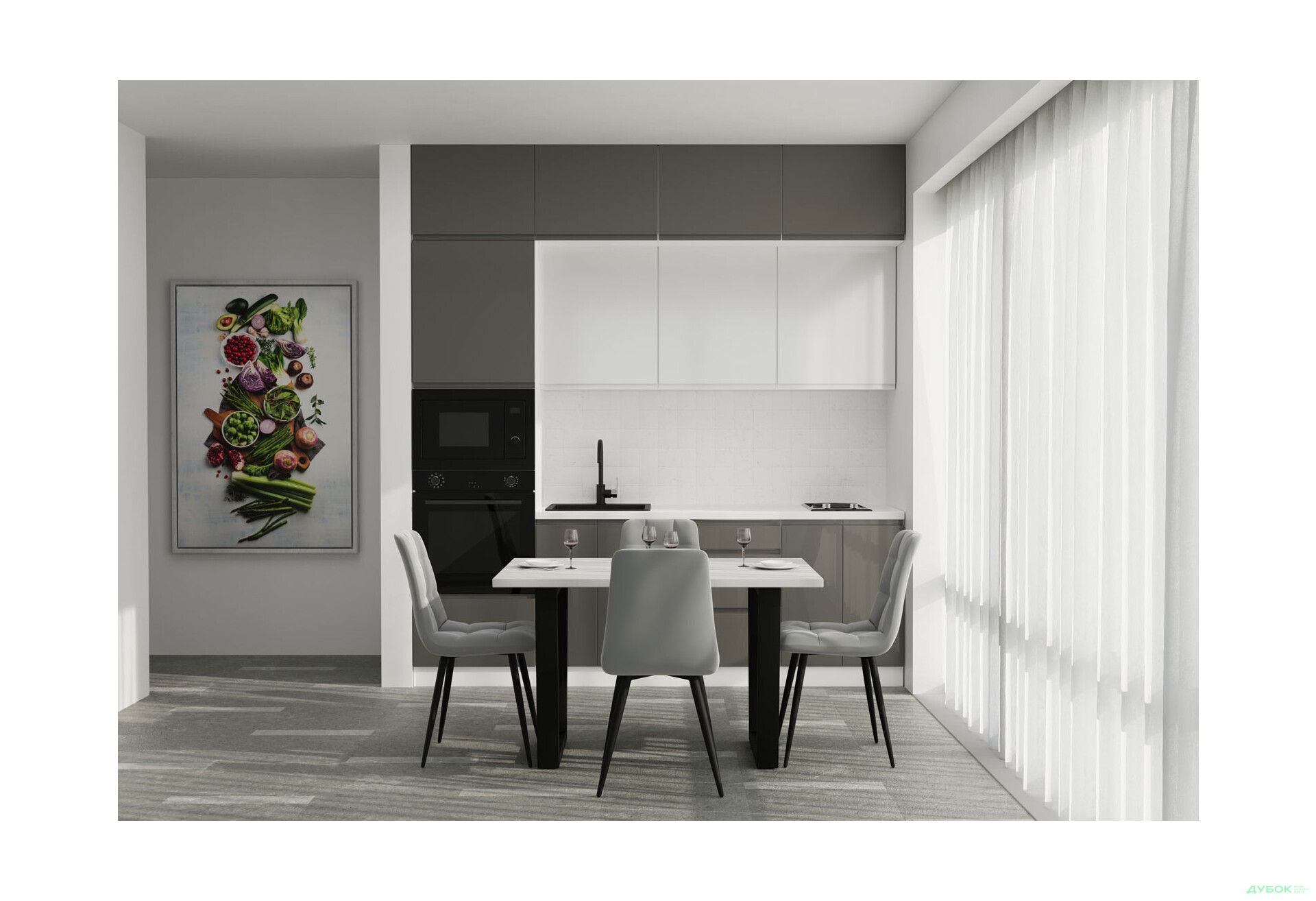 Зображення 2 - Кухня VIP-master Інтерно Глянець Люкс/ Interno Gloss Luxe 2.4 м, білий / темно сірий глянець, білий глянець