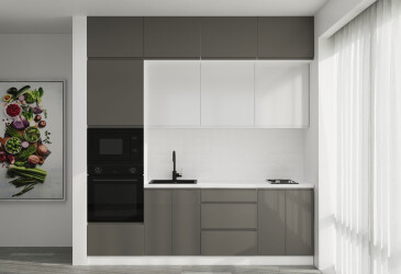 Кухня VIP-master Інтерно Глянець Люкс/ Interno Gloss Luxe 2.4 м, білий / темно сірий глянець, білий глянець