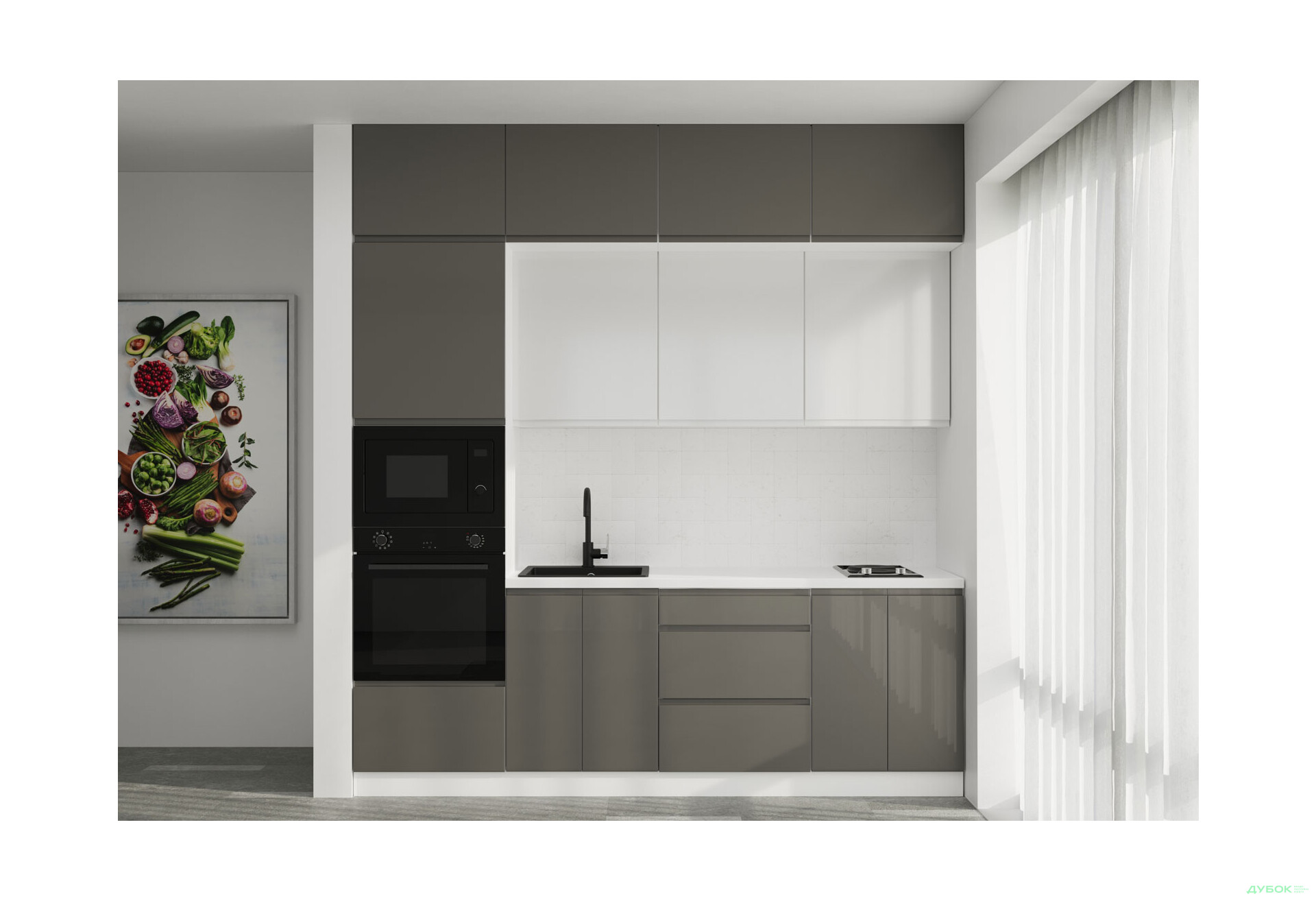 Зображення 1 - Кухня VIP-master Інтерно Глянець Люкс/ Interno Gloss Luxe 2.4 м, білий / темно сірий глянець, білий глянець