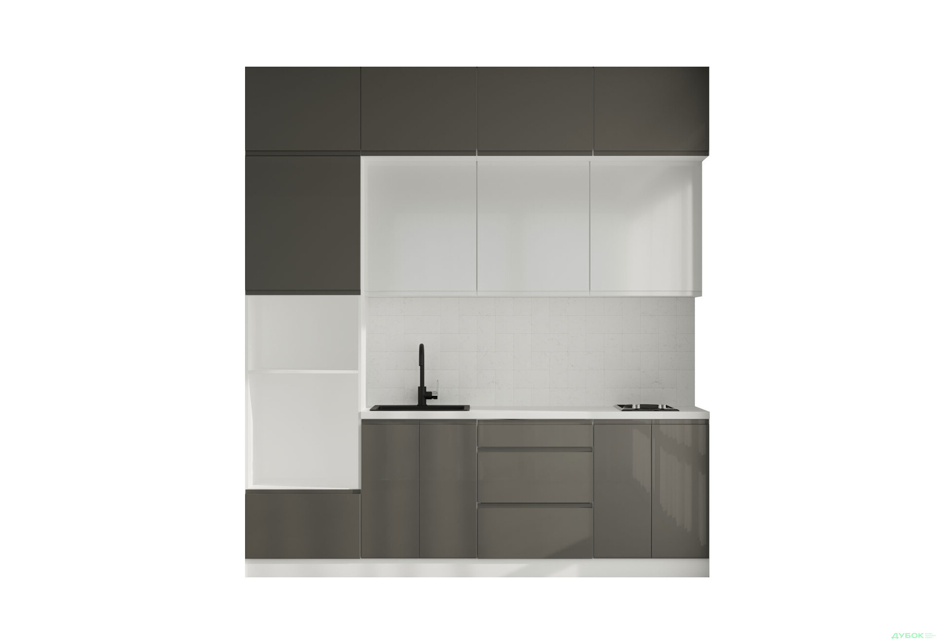 Зображення 3 - Кухня VIP-master Інтерно Глянець Люкс/ Interno Gloss Luxe 2.4 м, білий / темно сірий глянець, білий глянець