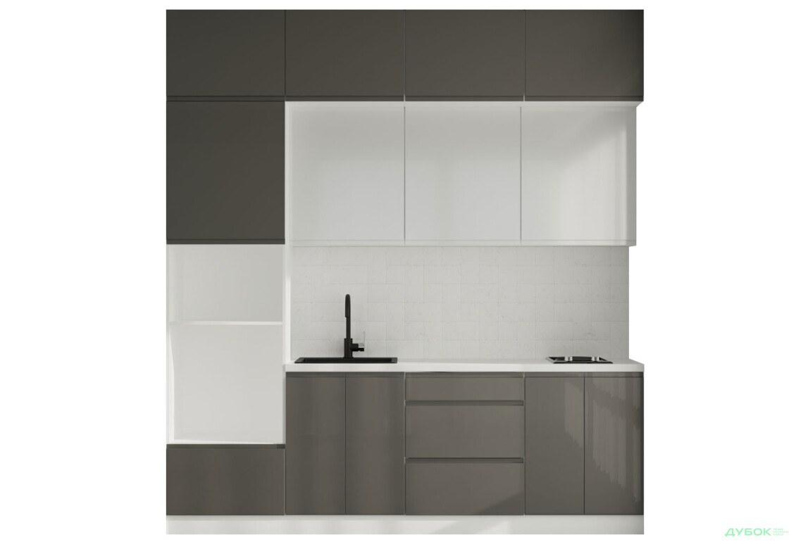 Зображення 3 - Кухня VIP-master Інтерно Глянець Люкс/ Interno Gloss Luxe 2.4 м, білий / темно сірий глянець, білий глянець