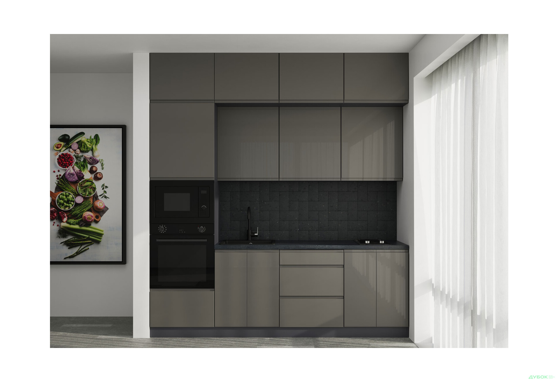 Зображення 1 - Кухня VIP-master Інтерно Глянець Люкс/ Interno Gloss Luxe 2.4 м, антрацит / темно сірий глянець