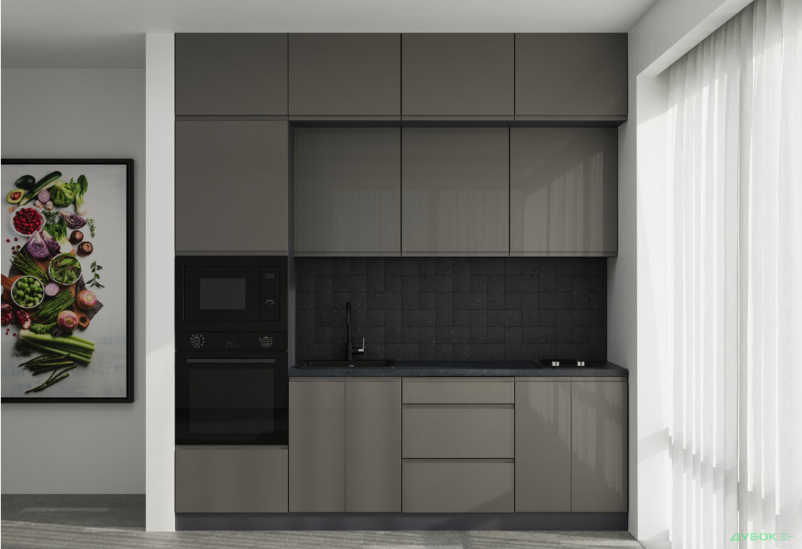 Кухня VIP-master Інтерно Глянець Люкс/ Interno Gloss Luxe 2.4 м, антрацит / темно сірий глянець - Зображення 1 Зображення 1 - Кухня VIP-master Інтерно Глянець Люкс/ Interno Gloss Luxe 2.4 м, антрацит / темно сірий глянець