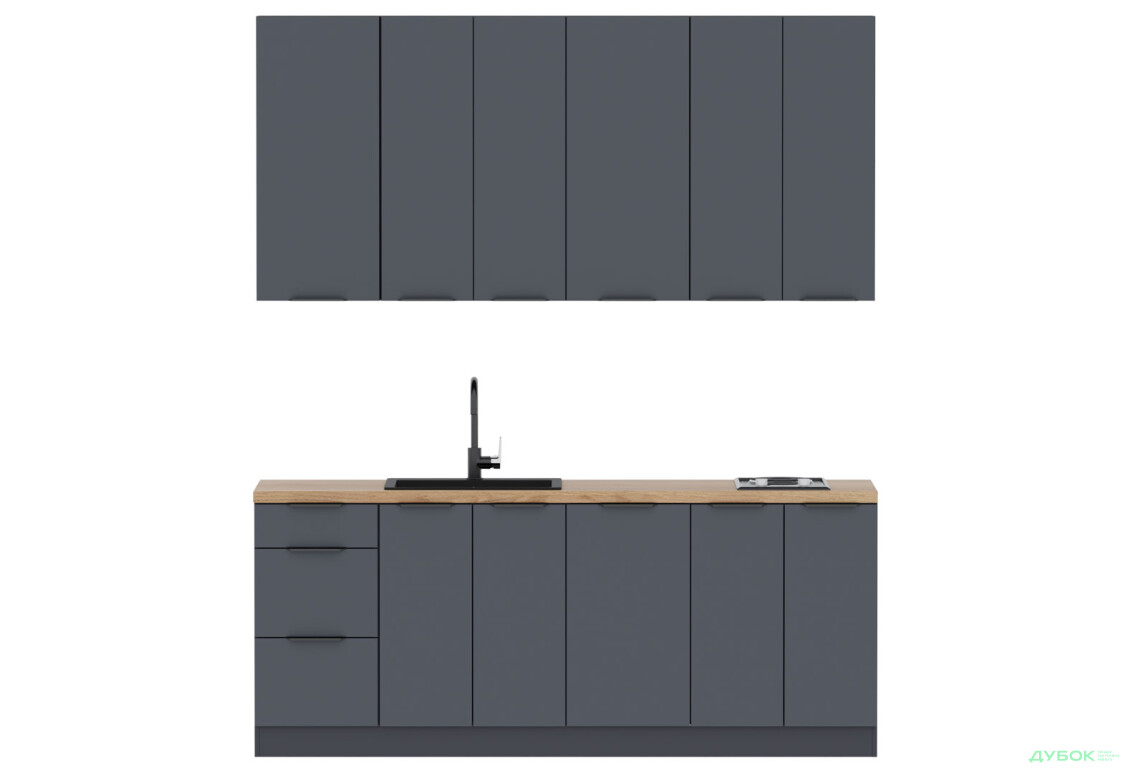 Кухня VIP-master Флет Люкс 2.0 м, антрацит / сірий мат - Зображення 3 Зображення 3 - Кухня VIP-master Флет Люкс 2.0 м, антрацит / сірий мат