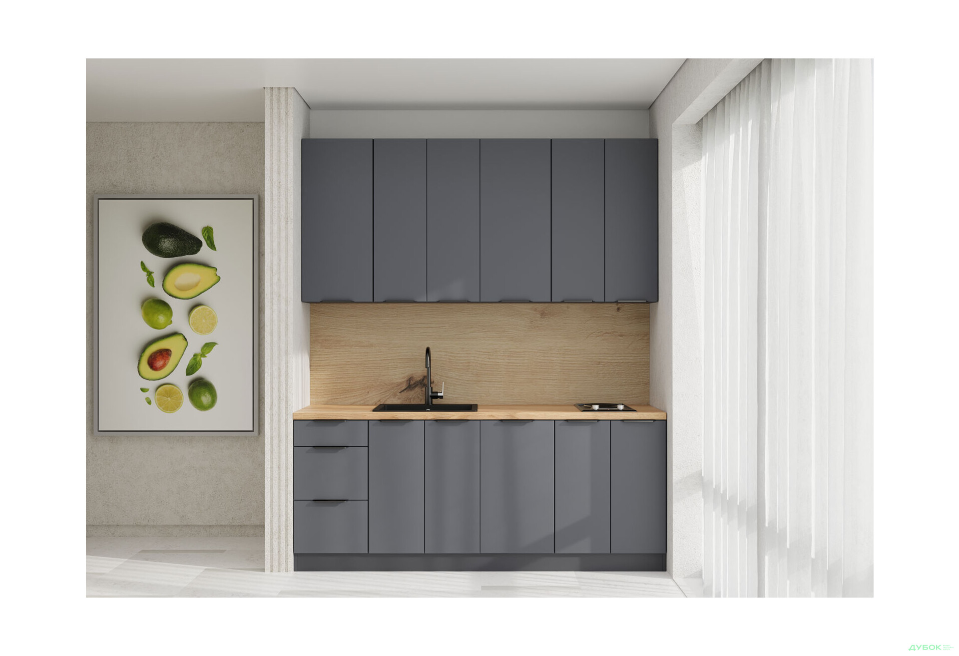 Кухня VIP-master Флет Люкс 2.0 м, антрацит / сірий мат - Зображення 1 Зображення 1 - Кухня VIP-master Флет Люкс 2.0 м, антрацит / сірий мат