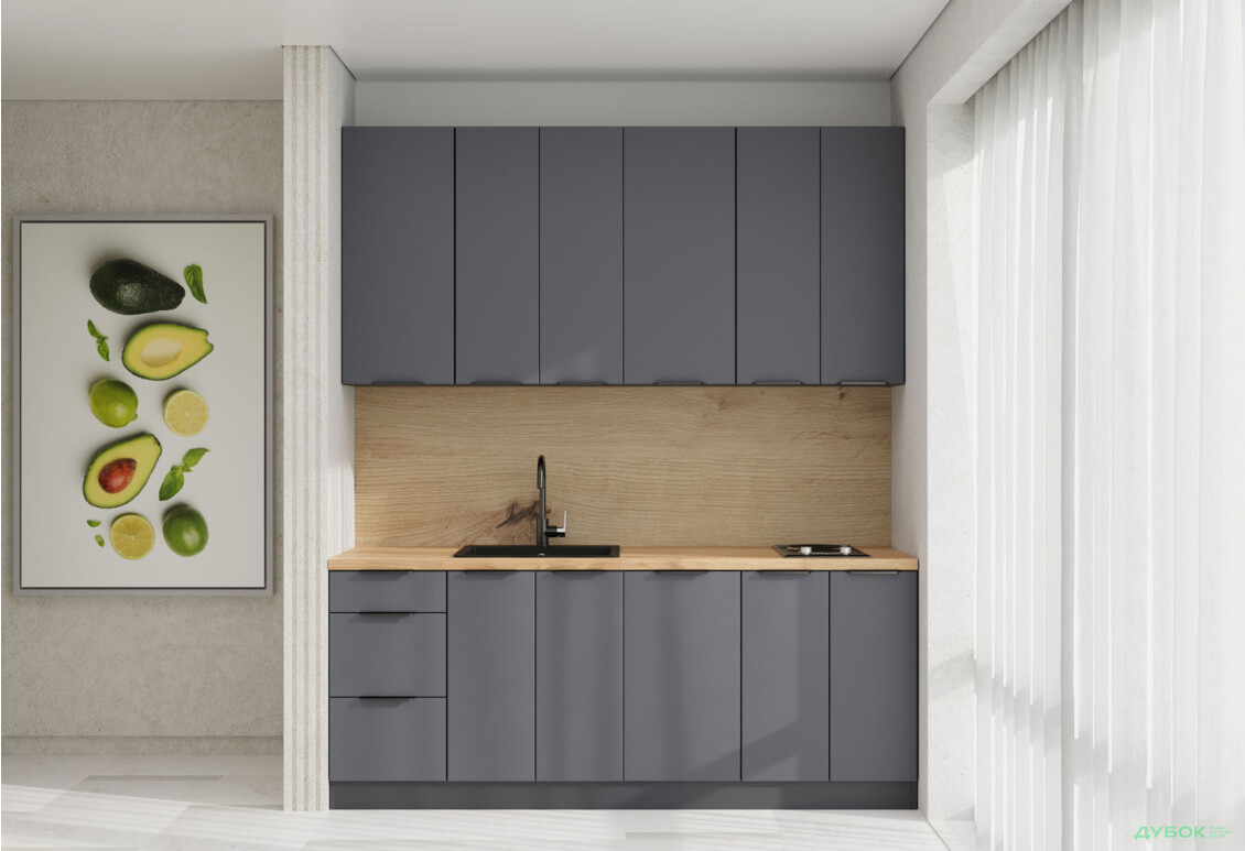 Кухня VIP-master Флет Люкс 2.0 м, антрацит / сірий мат - Зображення 1 Зображення 1 - Кухня VIP-master Флет Люкс 2.0 м, антрацит / сірий мат