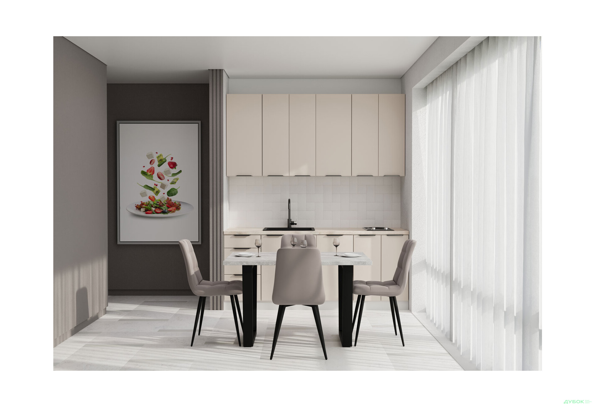 Кухня VIP-master Флет Люкс 2.0 м, беж мат - Зображення 2 Зображення 2 - Кухня VIP-master Флет Люкс 2.0 м, беж мат