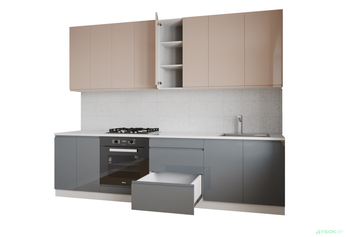 Кухня VIP-master Інтерно Люкс / Interno Luxe 260 см, беж глянець / сірий глянець - Зображення 3 Зображення 3 - Кухня VIP-master Інтерно Люкс / Interno Luxe 260 см, беж глянець / сірий глянець
