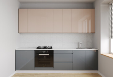 Кухня Вип Мастер Интерно Люкс / Interno Luxe 260 см, беж глянец / серый глянец