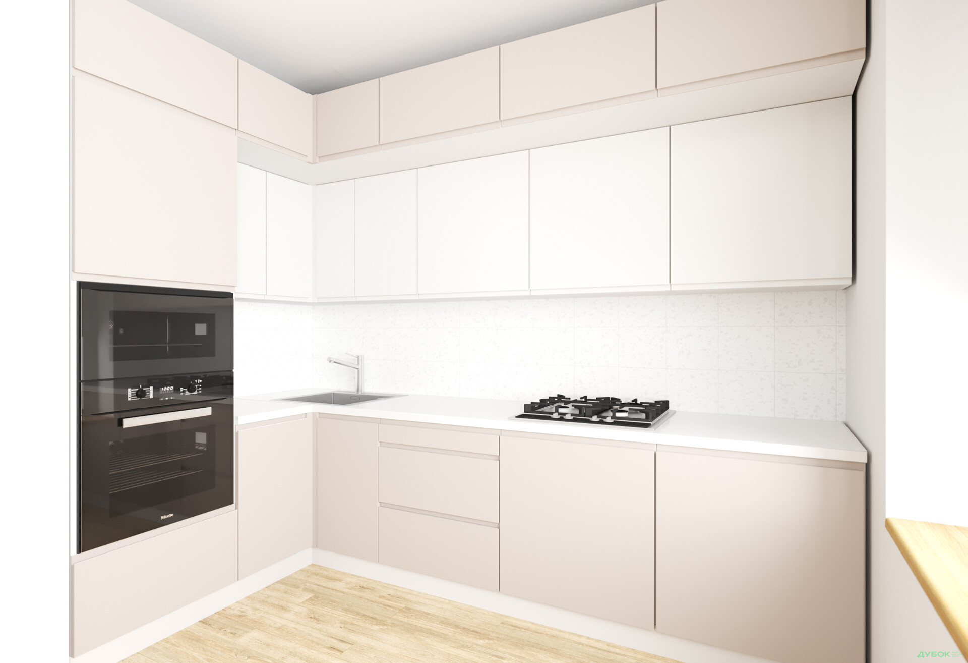 Кухня кутова VIP-master Інтерно Люкс / Interno Luxe 160х280 см, беж мат / молочний - Зображення 1 Зображення 1 - Кухня кутова VIP-master Інтерно Люкс / Interno Luxe 160х280 см, беж мат / молочний