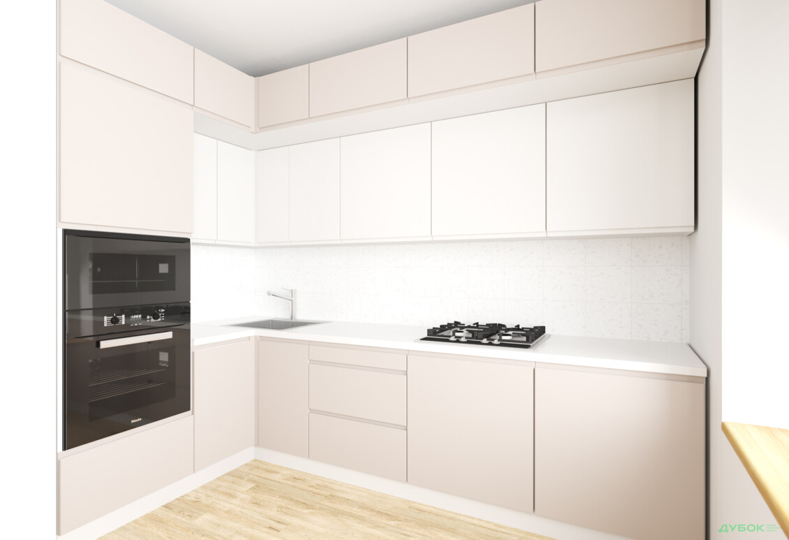 Кухня кутова VIP-master Інтерно Люкс / Interno Luxe 160х280 см, беж мат / молочний - Зображення 1 Зображення 1 - Кухня кутова VIP-master Інтерно Люкс / Interno Luxe 160х280 см, беж мат / молочний