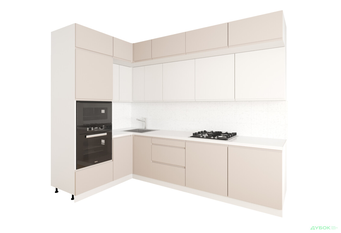Кухня кутова VIP-master Інтерно Люкс / Interno Luxe 160х280 см, беж мат / молочний - Зображення 2 Зображення 2 - Кухня кутова VIP-master Інтерно Люкс / Interno Luxe 160х280 см, беж мат / молочний