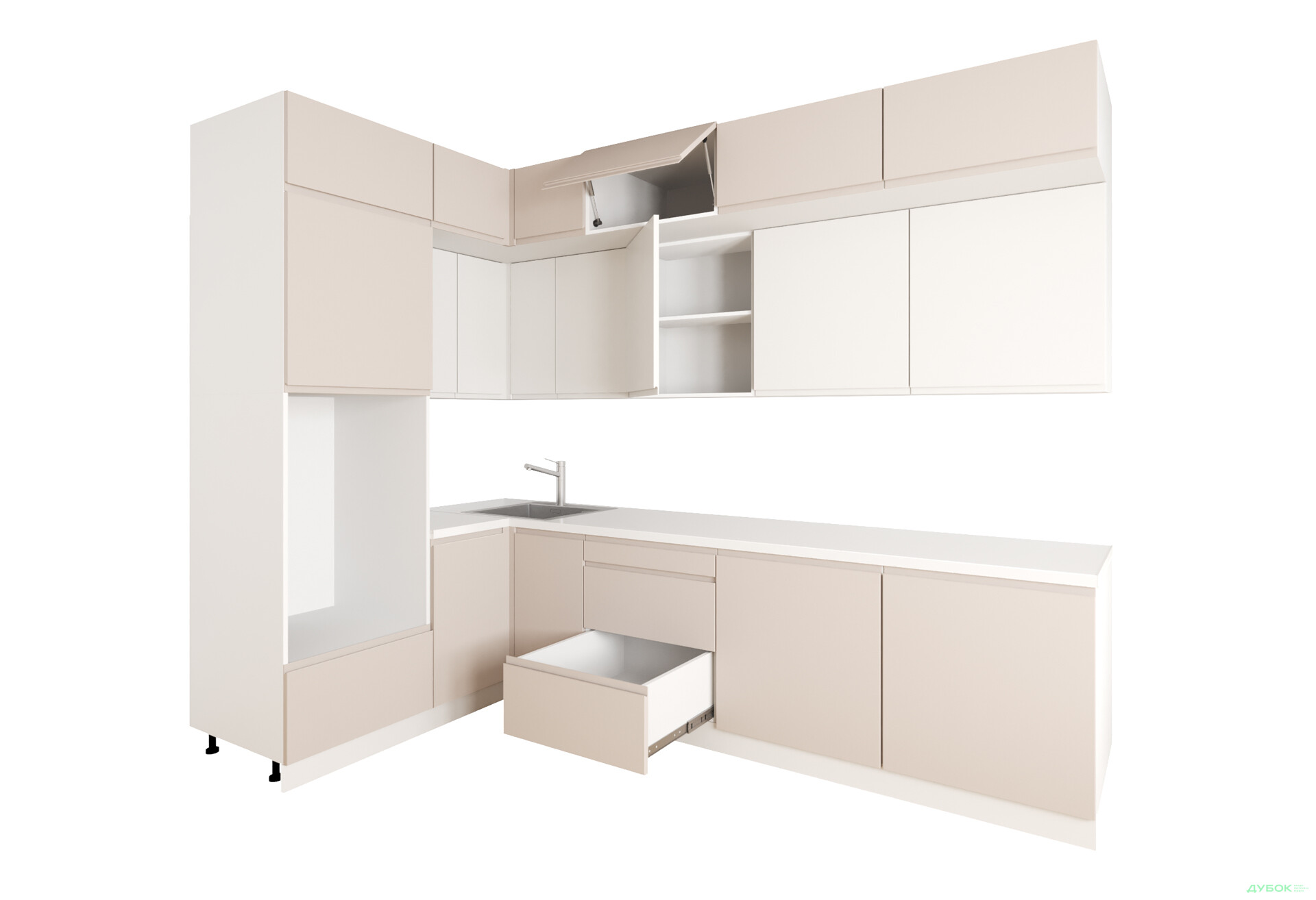 Кухня кутова VIP-master Інтерно Люкс / Interno Luxe 160х280 см, беж мат / молочний - Зображення 3 Зображення 3 - Кухня кутова VIP-master Інтерно Люкс / Interno Luxe 160х280 см, беж мат / молочний