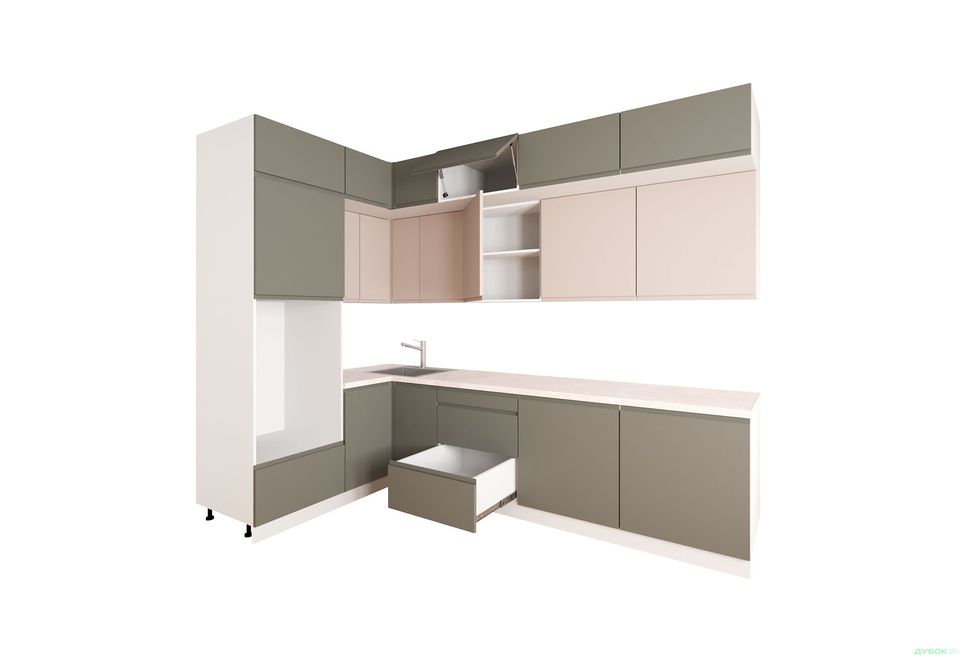 Кухня кутова VIP-master Інтерно Люкс / Interno Luxe 160х280 см, темно-сірий мат / беж мат - Зображення 3 Зображення 3 - Кухня кутова VIP-master Інтерно Люкс / Interno Luxe 160х280 см, темно-сірий мат / беж мат