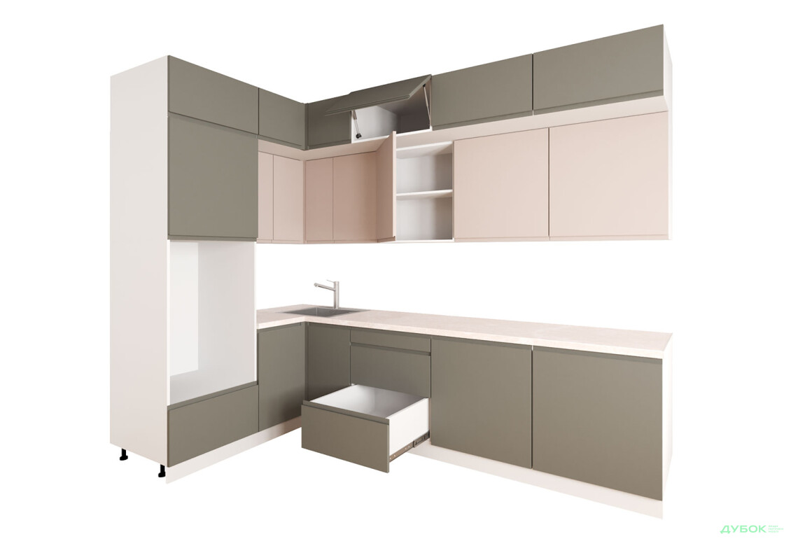 Кухня кутова VIP-master Інтерно Люкс / Interno Luxe 160х280 см, темно-сірий мат / беж мат - Зображення 3 Зображення 3 - Кухня кутова VIP-master Інтерно Люкс / Interno Luxe 160х280 см, темно-сірий мат / беж мат