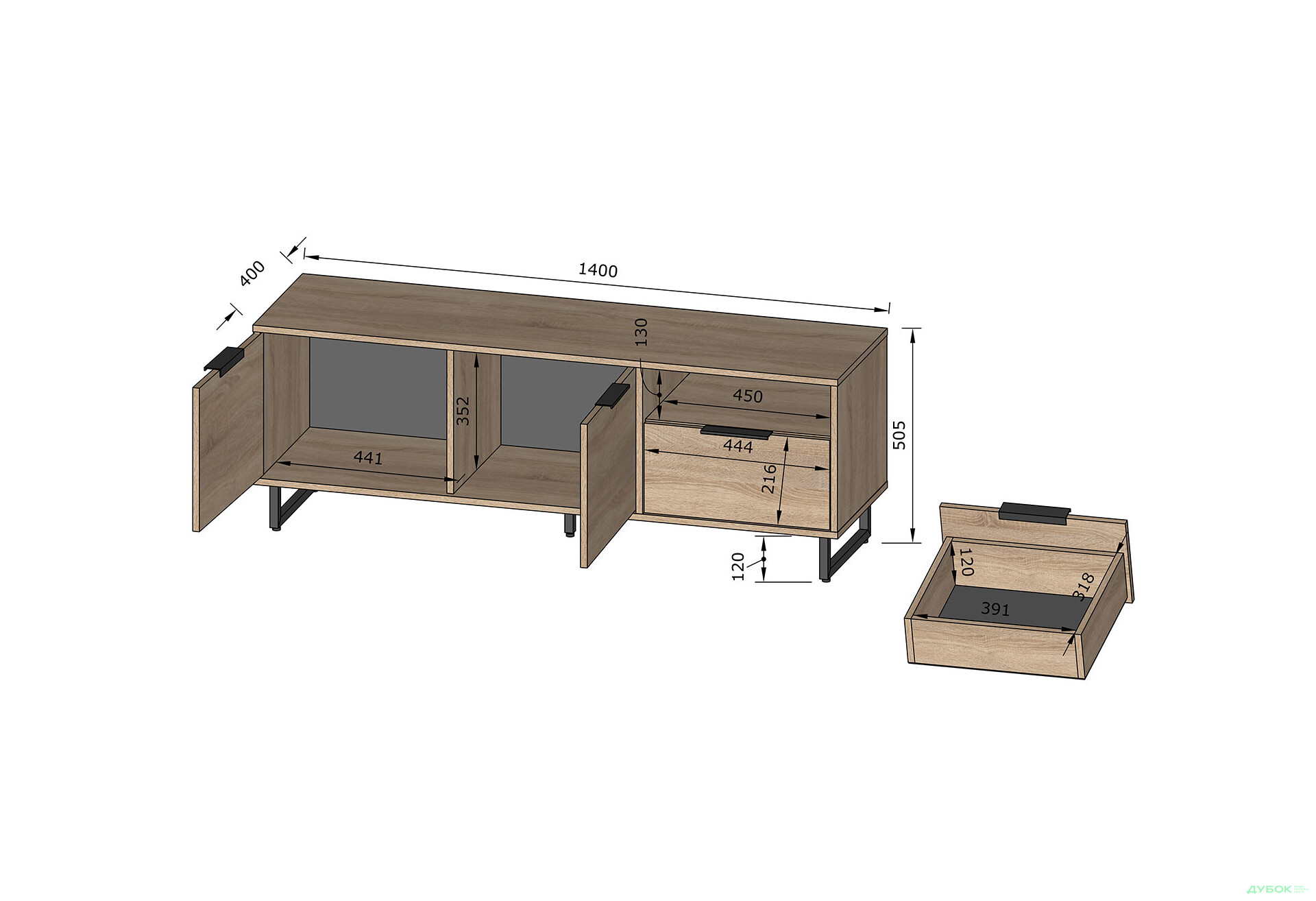 Зображення 3 - ТВ тумба Moreli F-0007 Forte / Форте, 140 см дуб аппалачі