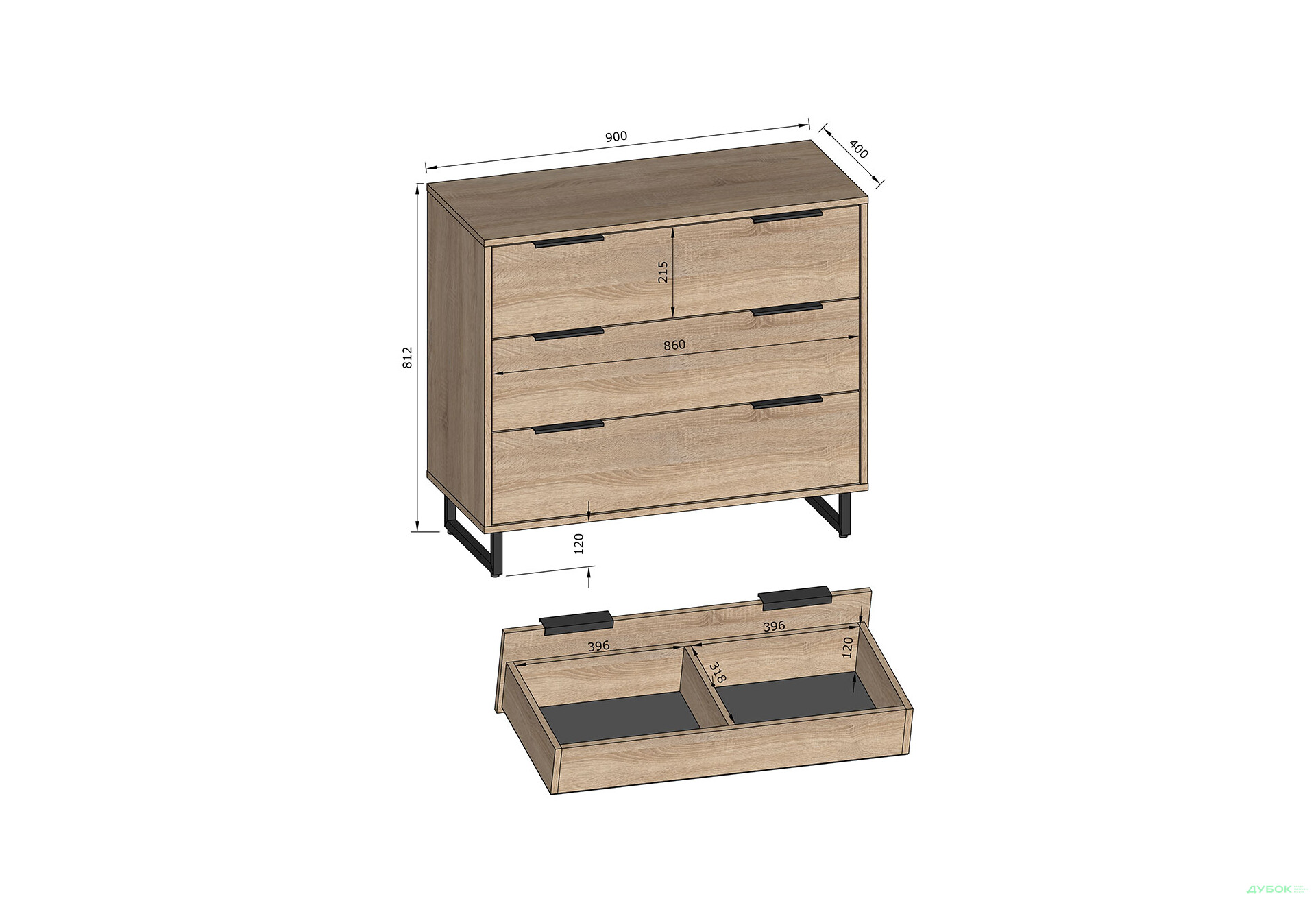 Комод Moreli F-0008 Forte / Форте, 90 см дуб аппалачі - Зображення 4 Зображення 4 - Комод Moreli F-0008 Forte / Форте, 90 см дуб аппалачі