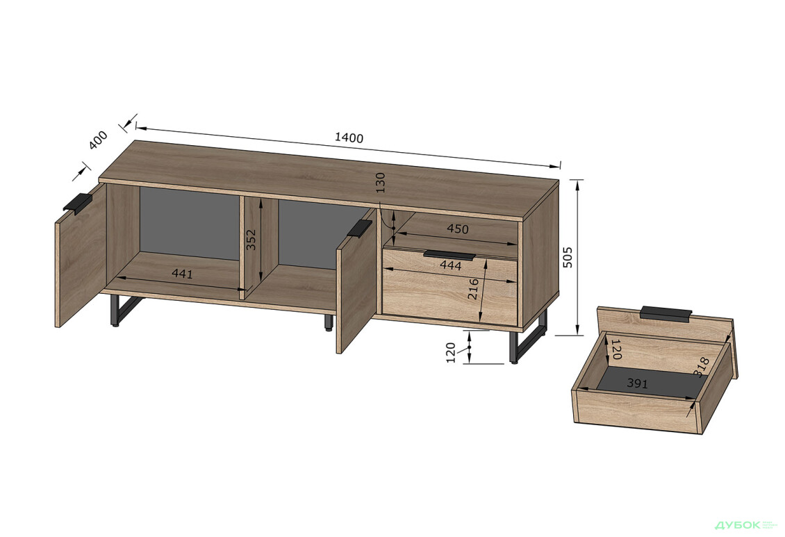 ТВ тумба Moreli F-0007 Forte / Форте, 140 см бетон тефра - Зображення 4 Зображення 4 - ТВ тумба Moreli F-0007 Forte / Форте, 140 см бетон тефра