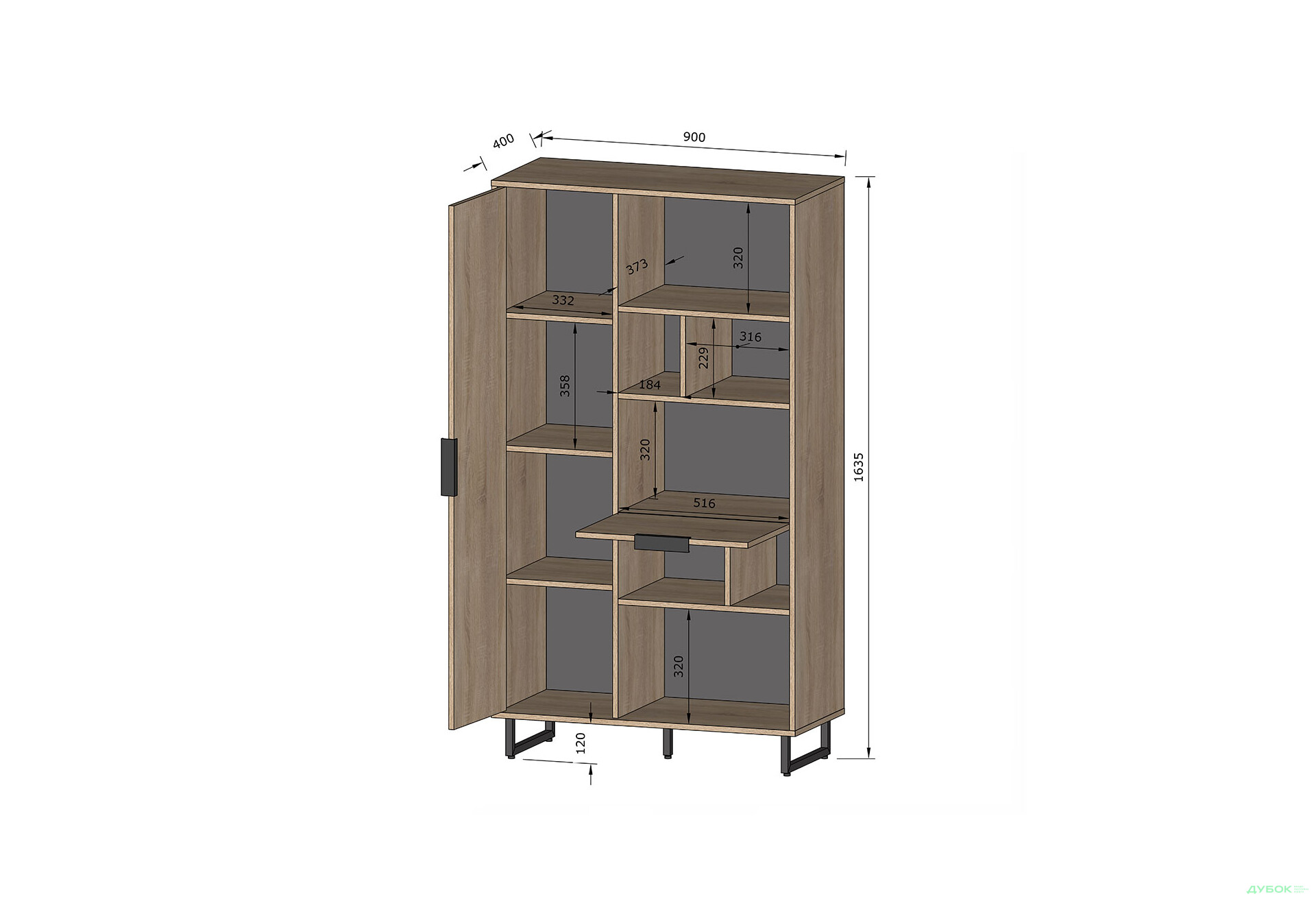 Изображение 3 - Стеллаж комби Moreli F-0006 Forte / Форте, 90 см дуб гранж песочный