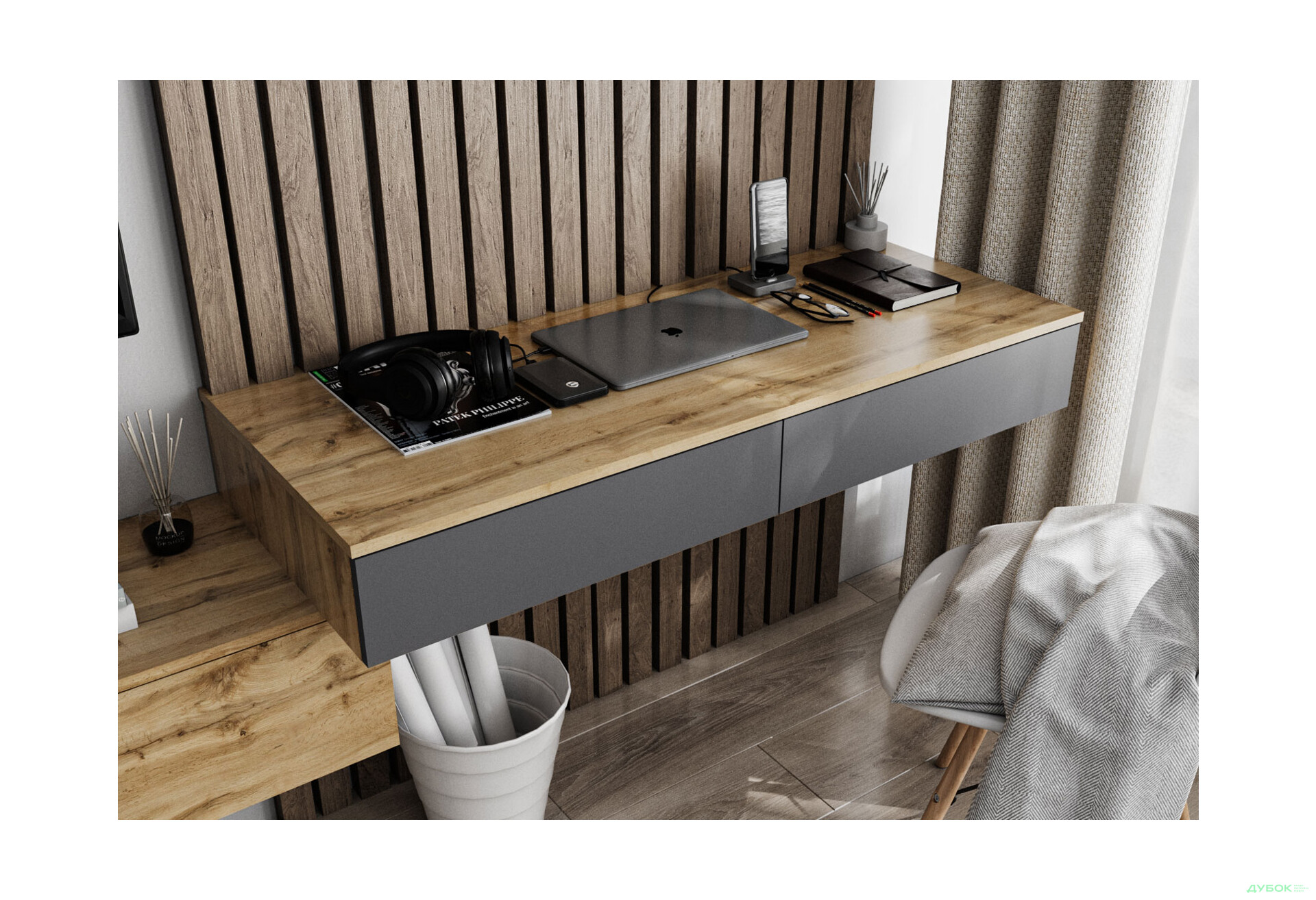 Стол письменный Moreli Т222 подвесной с 2 ящиками 120x50 см дуб аппалачи / антрацит - Изображение 1 Изображение 1 - Стол письменный Moreli Т222 подвесной с 2 ящиками 120x50 см дуб аппалачи / антрацит