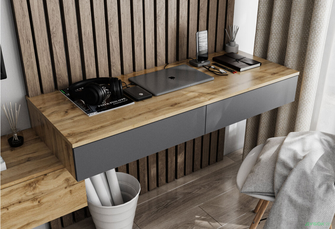 Стол письменный Moreli Т222 подвесной с 2 ящиками 120x50 см дуб аппалачи / антрацит - Изображение 1 Изображение 1 - Стол письменный Moreli Т222 подвесной с 2 ящиками 120x50 см дуб аппалачи / антрацит