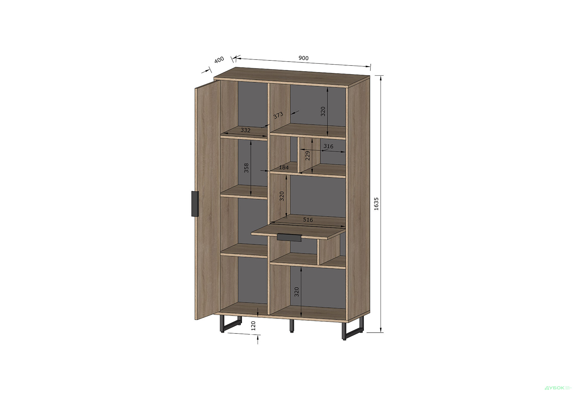 Зображення 2 - Стелаж комбі Moreli F-0006 Forte / Форте, 90 см бетон темний