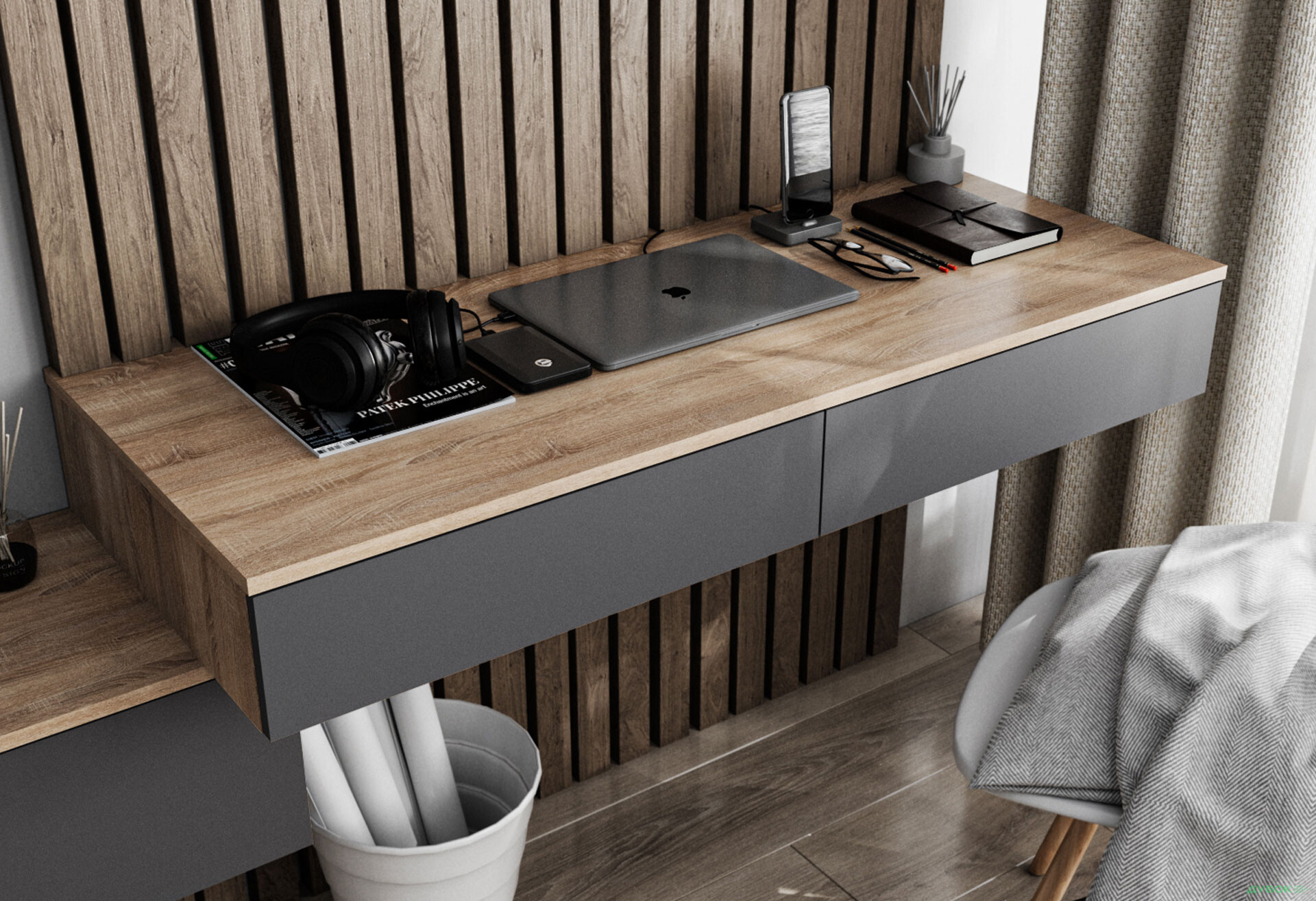 Стол письменный Moreli Т222 подвесной с 2 ящиками 120x50 см дуб сонома / антрацит - Изображение 1 Изображение 1 - Стол письменный Moreli Т222 подвесной с 2 ящиками 120x50 см дуб сонома / антрацит