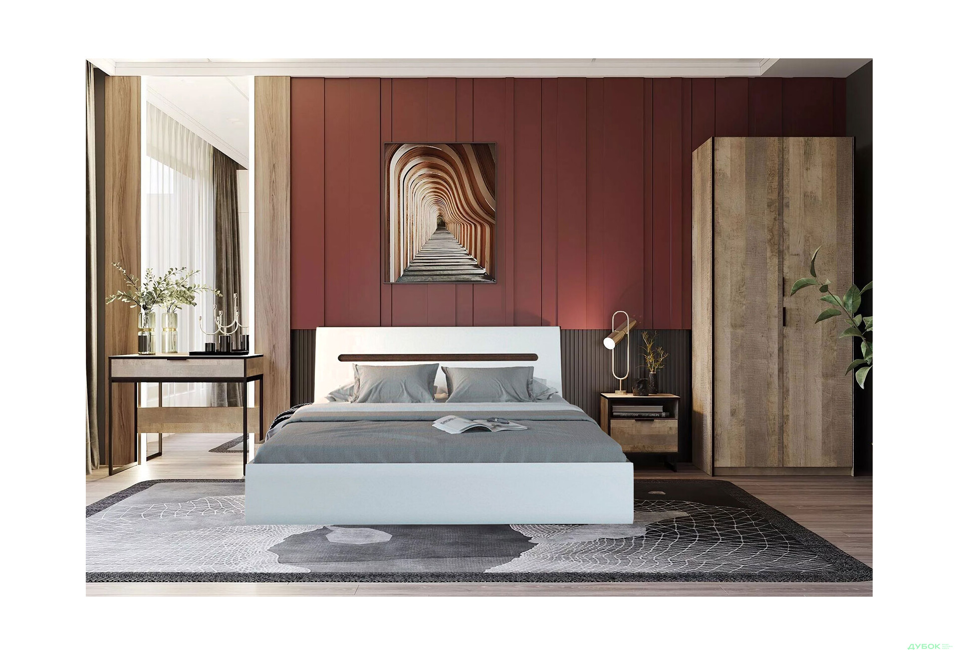 Спальня Moreli Forte / Форте с 2-дверным шкафом 160х200 см, дуб гранж песочный - Изображение 1 Изображение 1 - Спальня Moreli Forte / Форте с 2-дверным шкафом 160х200 см, дуб гранж песочный