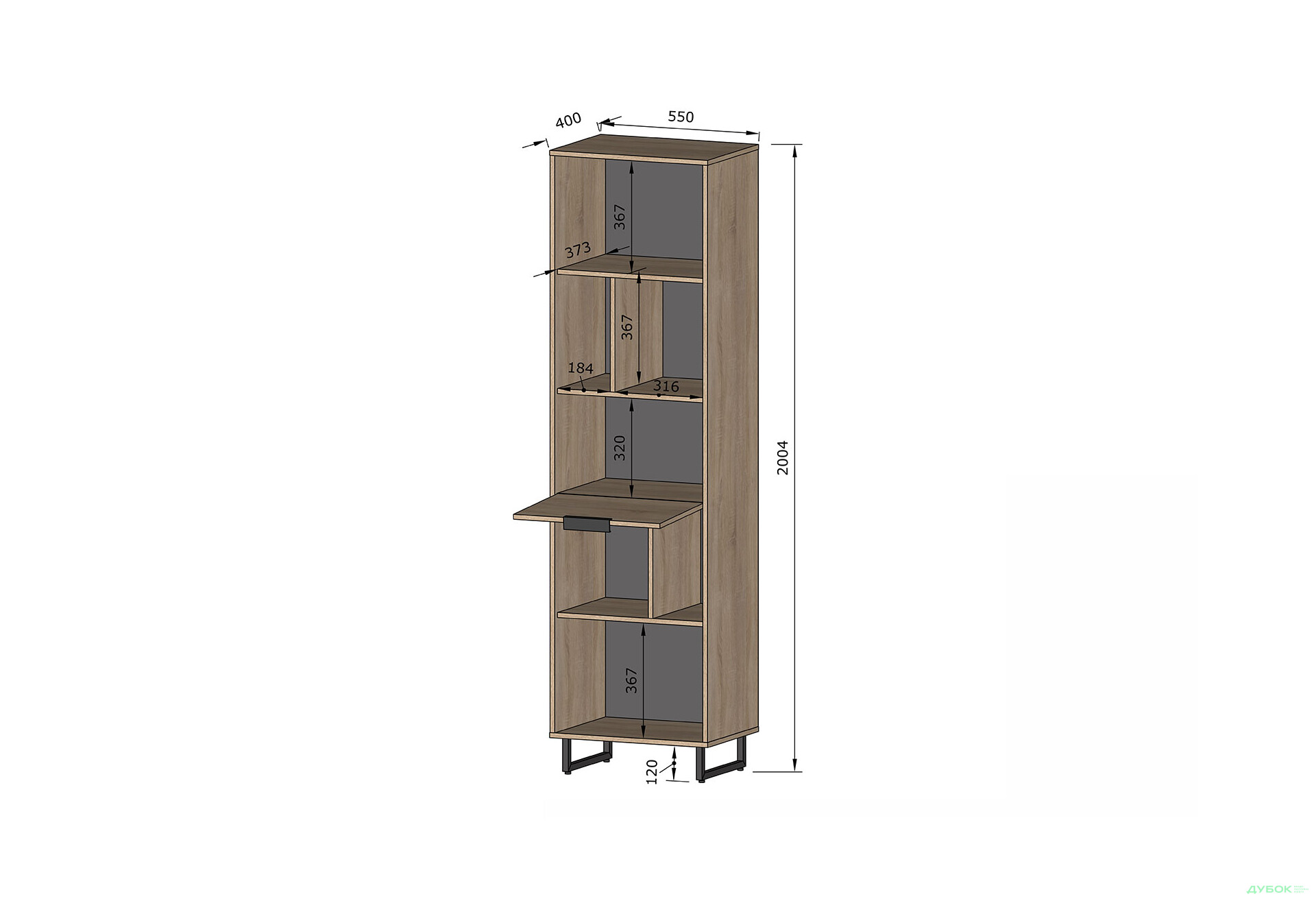 Изображение 2 - Стеллаж Moreli F-0016 Forte / Форте, 55 см дуб кверкус
