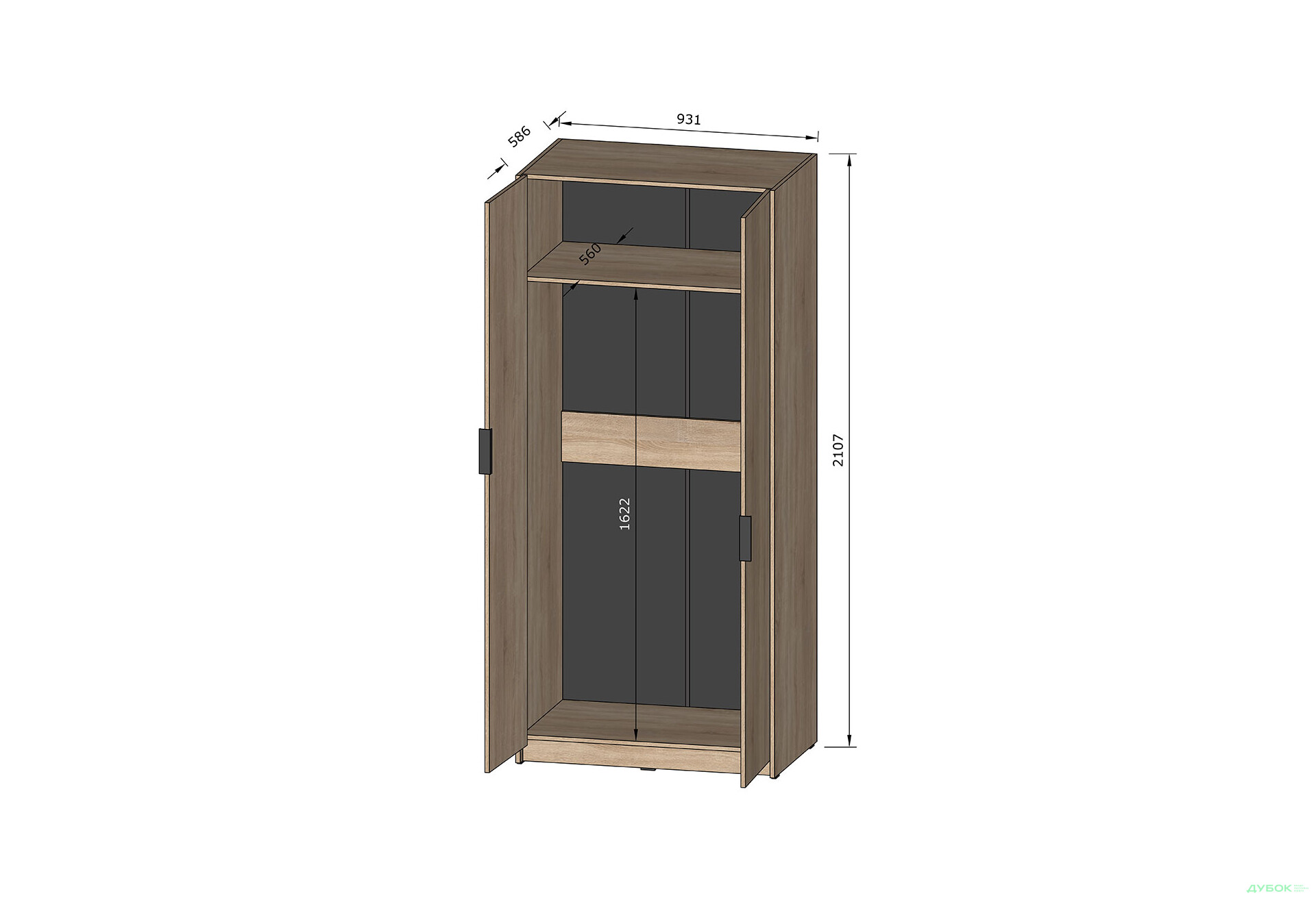 Зображення 4 - Шафа Moreli F-0012 Forte / Форте, 93 см дуб кверкус
