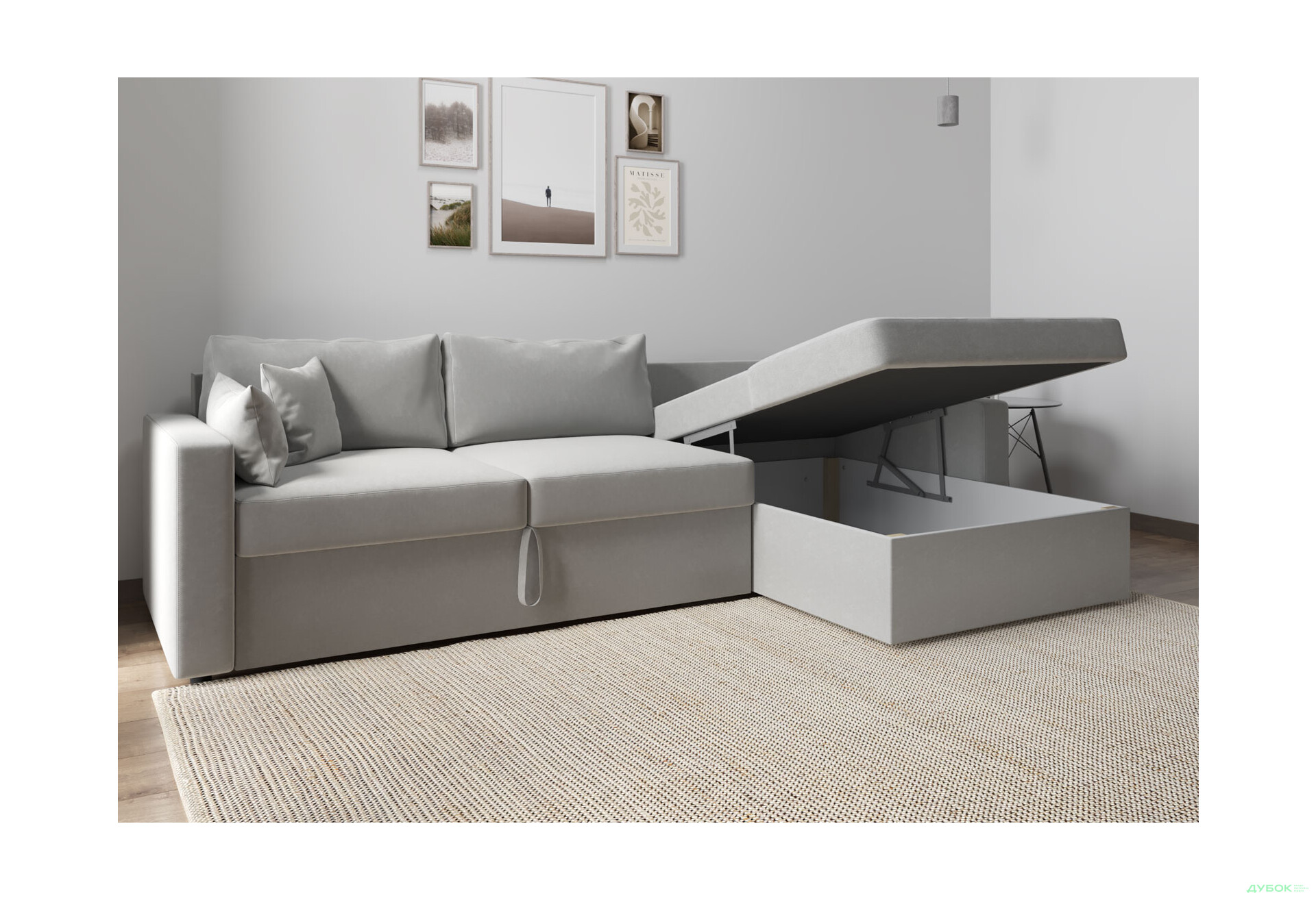Зображення 6 - М'який куточок Vika Титан Люкс 293x172 см, світло-сірий (Madera 20, задня спинка в основній тканині)