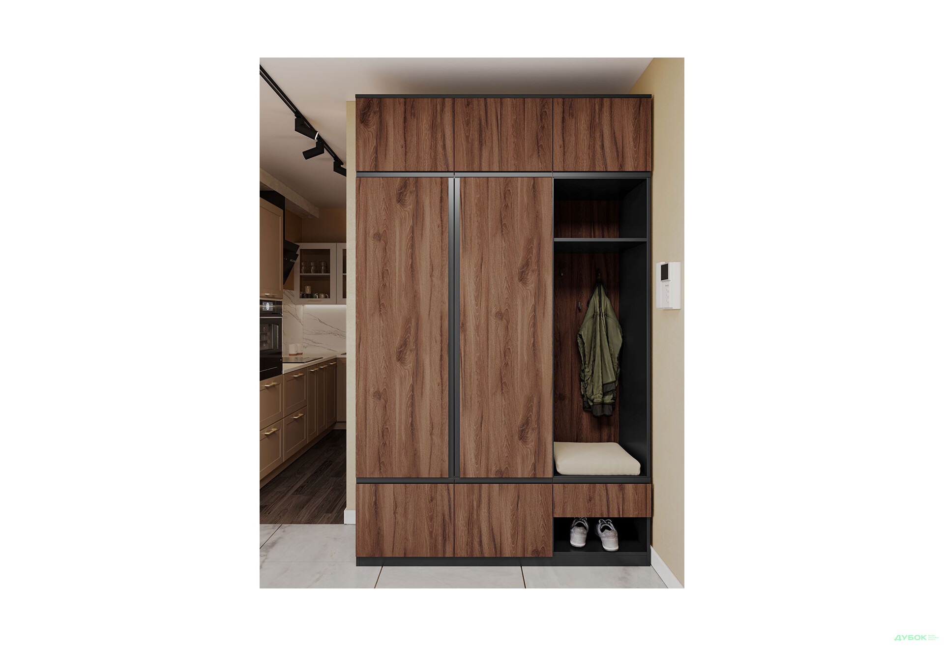 Прихожая Svit Mebliv Фрида 150 см, чёрный / дуб ливорно - Изображение 1 Изображение 1 - Прихожая Svit Mebliv Фрида 150 см, чёрный / дуб ливорно