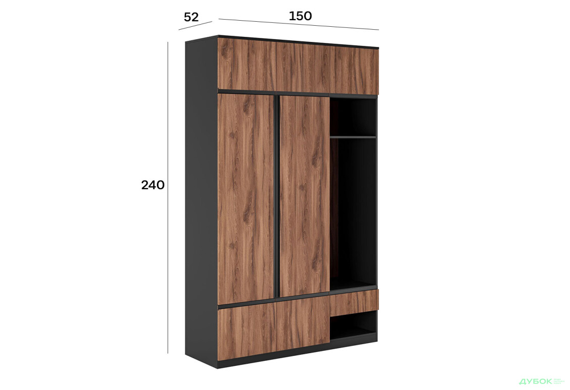 Прихожая Svit Mebliv Фрида 150 см, чёрный / дуб ливорно - Изображение 3 Изображение 3 - Прихожая Svit Mebliv Фрида 150 см, чёрный / дуб ливорно
