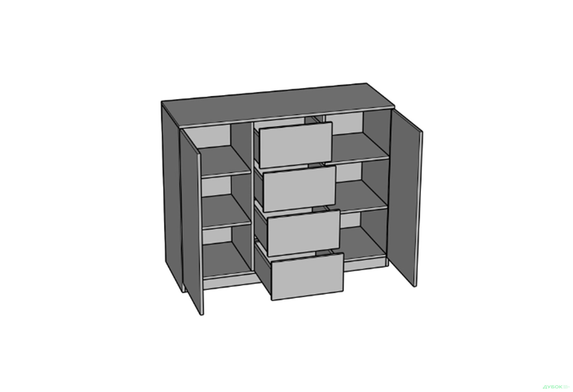 Комод Svit Mebliv Фрида с 2 дверцами і 4 ящиками 120 см, чёрный / дуб ливорно - Изображение 5 Изображение 5 - Комод Svit Mebliv Фрида с 2 дверцами і 4 ящиками 120 см, чёрный / дуб ливорно
