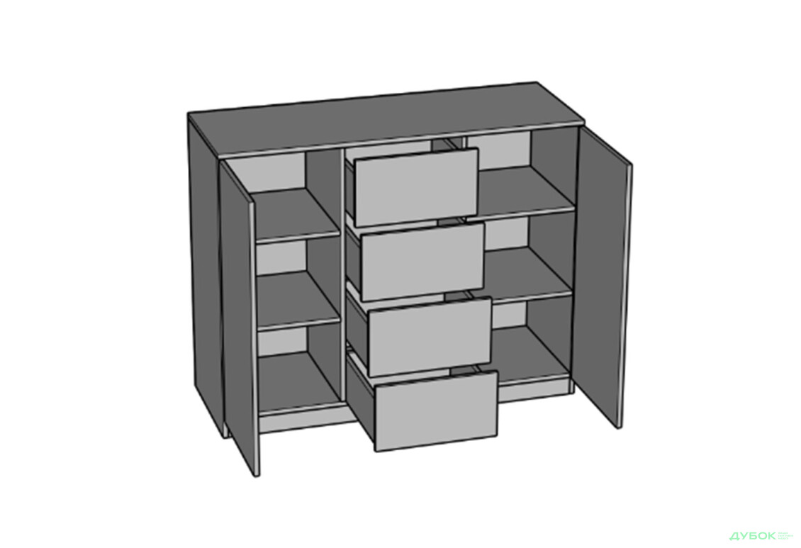 Комод Svit Mebliv Фрида с 2 дверцами і 4 ящиками 120 см, чёрный / дуб ливорно - Изображение 5 Изображение 5 - Комод Svit Mebliv Фрида с 2 дверцами і 4 ящиками 120 см, чёрный / дуб ливорно