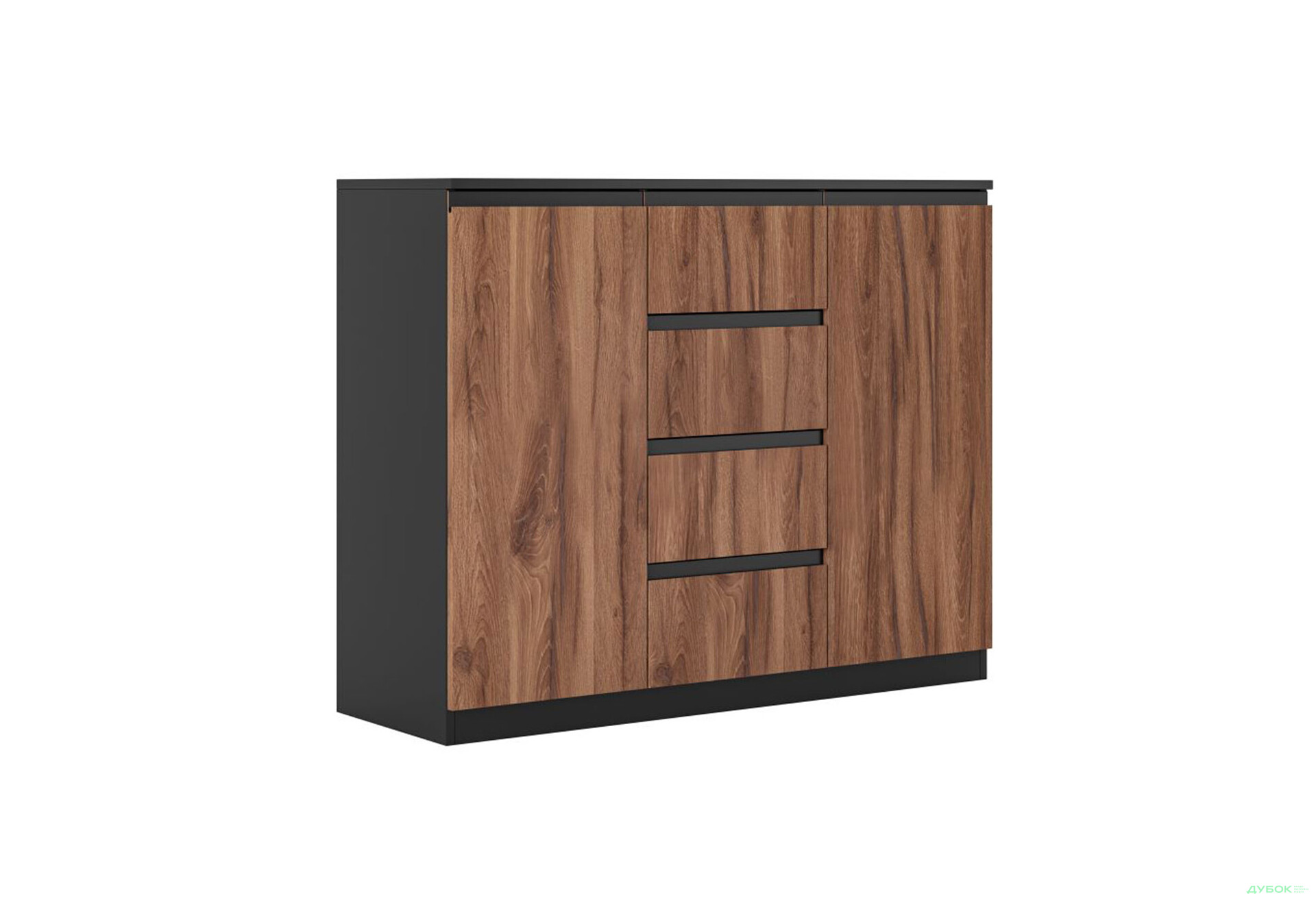 Комод Svit Mebliv Фрида с 2 дверцами і 4 ящиками 120 см, чёрный / дуб ливорно - Изображение 3 Изображение 3 - Комод Svit Mebliv Фрида с 2 дверцами і 4 ящиками 120 см, чёрный / дуб ливорно