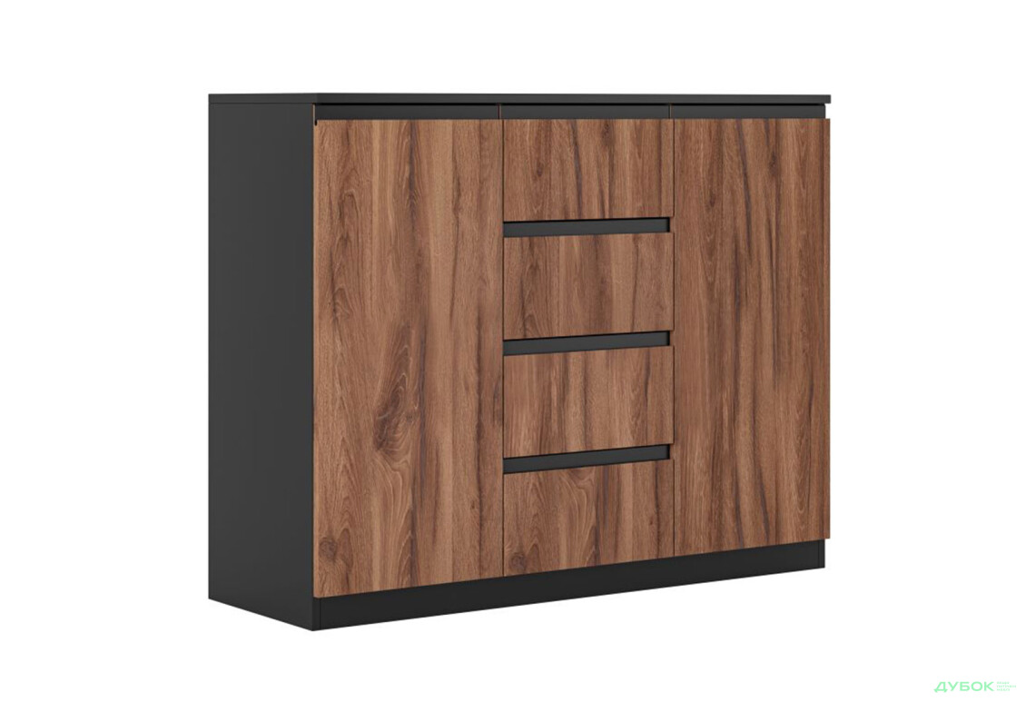 Комод Svit Mebliv Фрида с 2 дверцами і 4 ящиками 120 см, чёрный / дуб ливорно - Изображение 3 Изображение 3 - Комод Svit Mebliv Фрида с 2 дверцами і 4 ящиками 120 см, чёрный / дуб ливорно