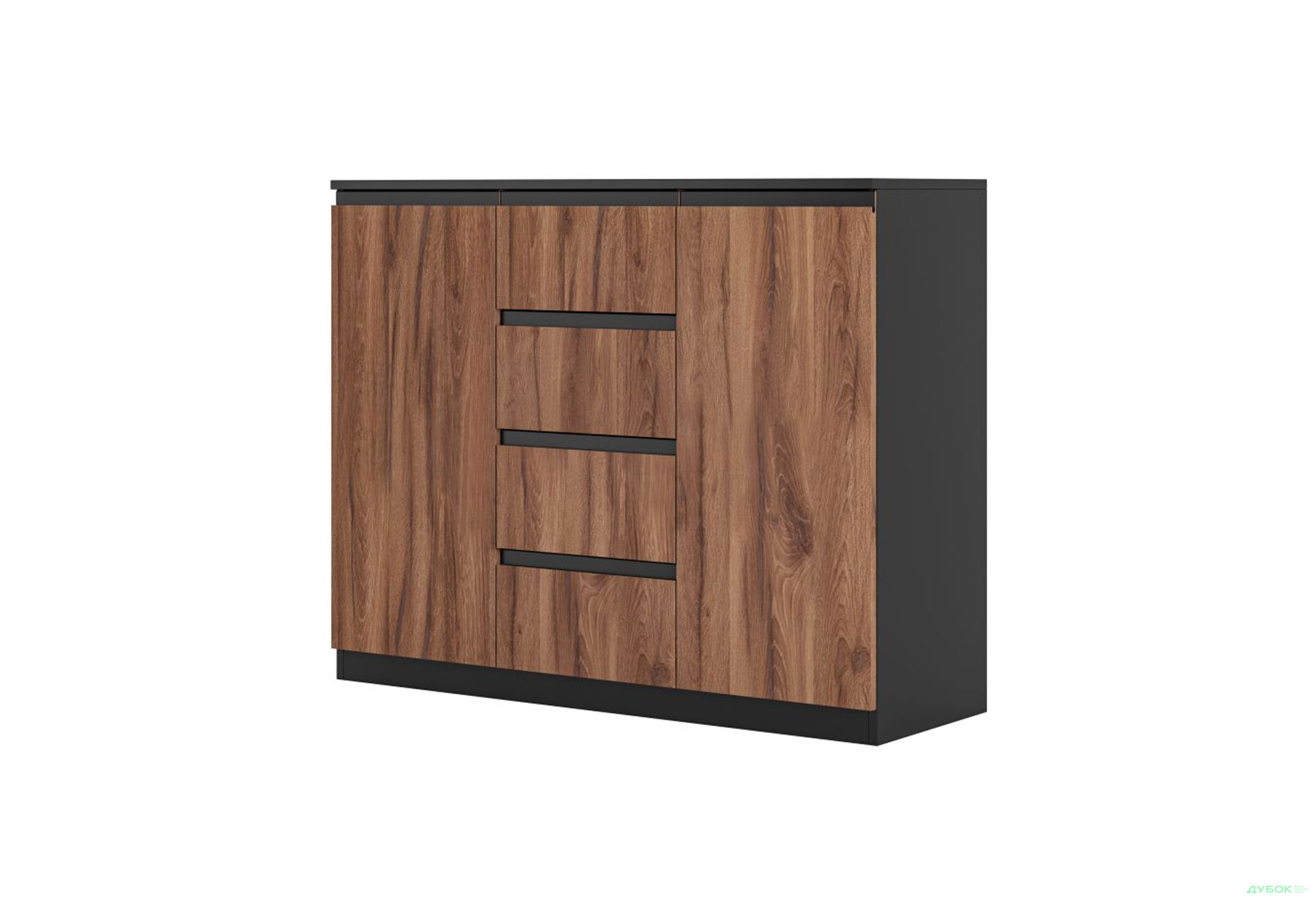 Комод Svit Mebliv Фрида с 2 дверцами і 4 ящиками 120 см, чёрный / дуб ливорно - Изображение 1 Изображение 1 - Комод Svit Mebliv Фрида с 2 дверцами і 4 ящиками 120 см, чёрный / дуб ливорно