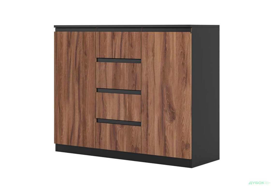 Комод Svit Mebliv Фрида с 2 дверцами і 4 ящиками 120 см, чёрный / дуб ливорно - Изображение 1 Изображение 1 - Комод Svit Mebliv Фрида с 2 дверцами і 4 ящиками 120 см, чёрный / дуб ливорно