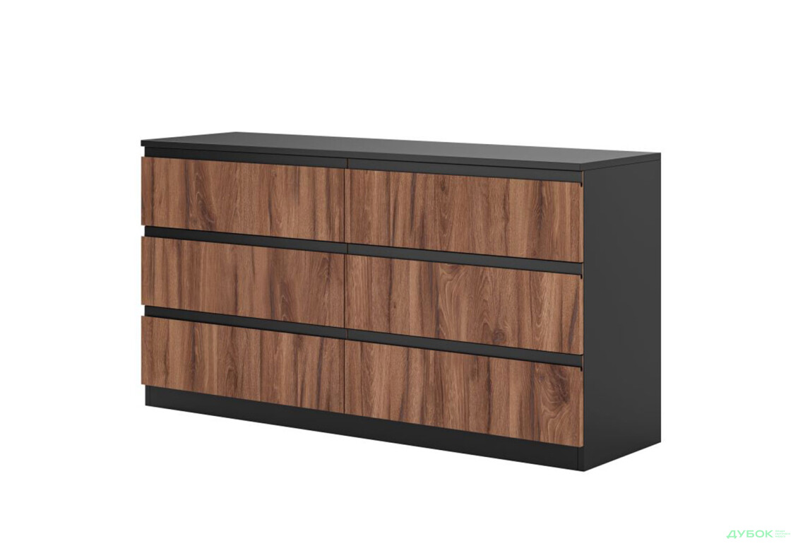 Комод Світ Меблів Фріда з 6 шухлядами 140 см, чорний / дуб ліворно - Зображення 1 Зображення 1 - Комод Світ Меблів Фріда з 6 шухлядами 140 см, чорний / дуб ліворно
