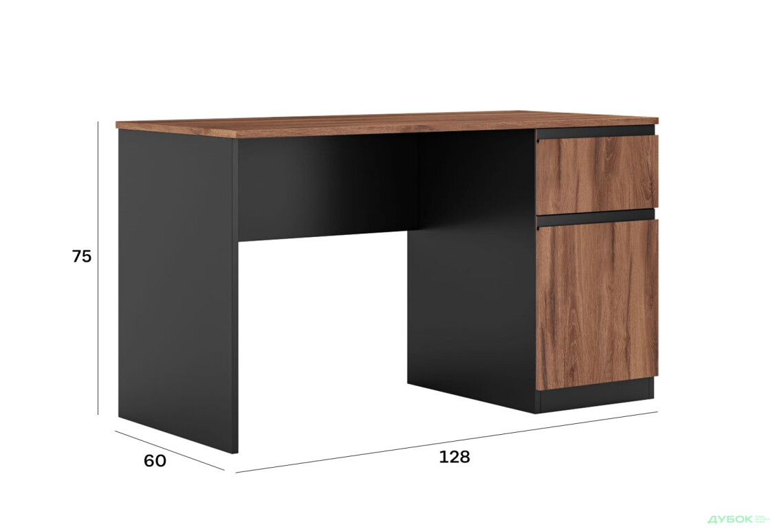 Стіл Світ Меблів Фріда з шухлядою і тумбою 128 см, чорний / дуб ліворно - Зображення 3 Зображення 3 - Стіл Світ Меблів Фріда з шухлядою і тумбою 128 см, чорний / дуб ліворно