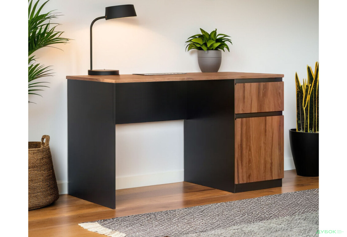 Стіл Світ Меблів Фріда з шухлядою і тумбою 128 см, чорний / дуб ліворно - Зображення 2 Зображення 2 - Стіл Світ Меблів Фріда з шухлядою і тумбою 128 см, чорний / дуб ліворно